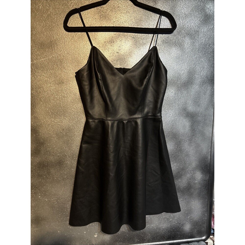 Love Ady Faux Leather Black Mini Fit N Flare Dress L Large Sleeveless Goth Sexy
